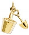 It's time to make a sand castle! This adorable charm features a sand pail and shovel crafted from 14k gold. Chain not included. Approximate length: 6/10 inch. Approximate width: 6/10 inch.