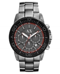 For the adventurous man with no time to lose: a rugged chronograph watch from AX Armani Exchange. For the adventurous man with no time to lose: a rugged chronograph watch from AX Armani Exchange.