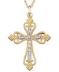 Glittering inspiration. This diamond cross necklace features round-cut diamond accents set in a 14k gold pendant. Approximate length: 18 inches. Approximate drop: 1-1/4 inches. Glittering inspiration. This diamond cross necklace features round-cut diamond accents set in a 14k gold pendant. Approximate length: 18 inches. Approximate drop: 1-1/4 inches.