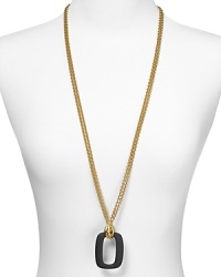 Air on the subtle side of statement-making with this gold-tone necklace from T Tahari. It's resin link pendant is an understated way to define your neckline. Air on the subtle side of statement-making with this gold-tone necklace from T Tahari. It's resin link pendant is an understated way to define your neckline.