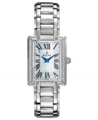 A dress watch from Bulova with an enchanting dial that showcases blue hues, diamond shimmer and captivating mother-of-pearl. A dress watch from Bulova with an enchanting dial that showcases blue hues, diamond shimmer and captivating mother-of-pearl.