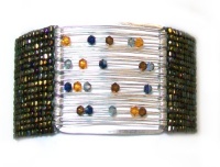 Mishky Sterling Silver Sliding Crystals Metallic Olive Mesh Glass Seed Beaded Cuff Bracelet with Sliding Swarovski Crystals Mishky Sterling Silver Sliding Crystals Metallic Olive Mesh Glass Seed Beaded Cuff Bracelet with Sliding Swarovski Crystals