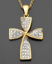 Shine a light on your spirit with this beautiful cross pendant by Victoria Townsend. Features round-cut diamond accents set in 18k gold over sterling silver. Approximate length: 18 inches. Approximate drop: 1-1/4 inches. Shine a light on your spirit with this beautiful cross pendant by Victoria Townsend. Features round-cut diamond accents set in 18k gold over sterling silver. Approximate length: 18 inches. Approximate drop: 1-1/4 inches.