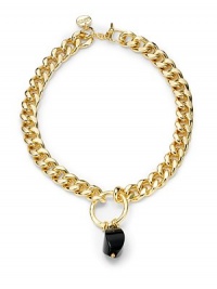 THE LOOKOnyx accent Twisted chain linksLogo charm 18k goldplated settingToggle closureTHE MEASUREMENTAccent drop, about 1½Length, about 19ORIGINMade in Italy THE LOOKOnyx accent Twisted chain linksLogo charm 18k goldplated settingToggle closureTHE MEASUREMENTAccent drop, about 1½Length, about 19ORIGINMade in Italy