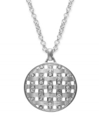 Reflective perfection. Charter Club's trendy style features a glass disc pendant set in silver tone mixed metal. Approximate length: 18 inches + 2-inch extender. Approximate drop: 2 inches. Reflective perfection. Charter Club's trendy style features a glass disc pendant set in silver tone mixed metal. Approximate length: 18 inches + 2-inch extender. Approximate drop: 2 inches.