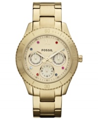 Drops of bright color take this golden watch from Fossil's Stella collection to beautiful heights. Drops of bright color take this golden watch from Fossil's Stella collection to beautiful heights.