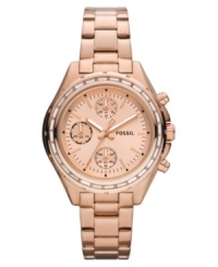 Fossil's Dylan collection features a classic watch silhouette with feminine details, like crystal accents and rosy hues. Fossil's Dylan collection features a classic watch silhouette with feminine details, like crystal accents and rosy hues.