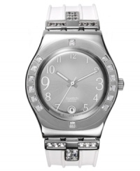 Fresh glamour, by Swatch. With a versatile rubber strap, this casual watch from the Fancy Me collection is an elegant choice for seasonal looks. Fresh glamour, by Swatch. With a versatile rubber strap, this casual watch from the Fancy Me collection is an elegant choice for seasonal looks.