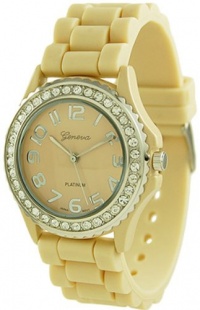 Geneva Platinum CZ Accented Silicone Link Watch, Large Face Geneva Platinum CZ Accented Silicone Link Watch, Large Face