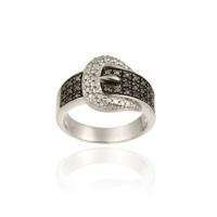 Sterling Silver Black Diamond Accent Belt Buckle Ring Sterling Silver Black Diamond Accent Belt Buckle Ring