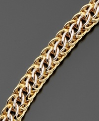 Classic 14k gold over sterling silver mesh links are accented with complementary shining sterling silver links on this wear-everywhere bracelet. Approximate length: 7-1/2 inches. Classic 14k gold over sterling silver mesh links are accented with complementary shining sterling silver links on this wear-everywhere bracelet. Approximate length: 7-1/2 inches.