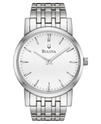 A timelessly handsome watch for everyday, or your finest hour. Silvertone stainless steel bracelet and round case. Round white dial with logo and stick indices. Quartz movement. Water resistant to 30 meters. Three-year limited warranty. A timelessly handsome watch for everyday, or your finest hour. Silvertone stainless steel bracelet and round case. Round white dial with logo and stick indices. Quartz movement. Water resistant to 30 meters. Three-year limited warranty.