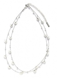 Nine West Two Row Silver Tone Beaded Necklace