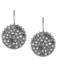 Filled with shimmering intrigue, these Vince Camuto earrings feature crystal pave stones on drop discs. Crafted in rhodium-plated mixed metal. Approximate drop: 1-1/4 inches. Filled with shimmering intrigue, these Vince Camuto earrings feature crystal pave stones on drop discs. Crafted in rhodium-plated mixed metal. Approximate drop: 1-1/4 inches.