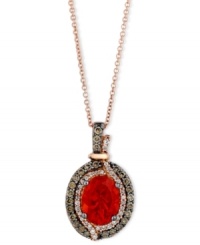 Turn up the heat. Le Vian's oval-cut fire opal (9/10 ct. t.w.) pendant adds a bright pop of color while round-cut chocolate diamonds (1/3 ct. t.w.) and white diamonds (1/8 ct. t.w.) add extra shine. Crafted in 14k rose gold. Approximate length: 18 inches. Approximate drop: 3/4 inch. Turn up the heat. Le Vian's oval-cut fire opal (9/10 ct. t.w.) pendant adds a bright pop of color while round-cut chocolate diamonds (1/3 ct. t.w.) and white diamonds (1/8 ct. t.w.) add extra shine. Crafted in 14k rose gold. Approximate length: 18 inches. Approximate drop: 3/4 inch.