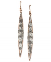 Elegance refined. These linear earrings from Vince Camuto are crafted from rose gold-tone mixed metal with crystal pave accents adding a lustrous touch. Approximate drop: 2-1/2 inches. Elegance refined. These linear earrings from Vince Camuto are crafted from rose gold-tone mixed metal with crystal pave accents adding a lustrous touch. Approximate drop: 2-1/2 inches.