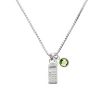 Silver Cellphone Charm Necklace with Lime Green Peridot Crystal Drop Silver Cellphone Charm Necklace with Lime Green Peridot Crystal Drop