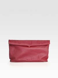 A cool fold-over style in luxurious leather.Magnetic snap closureProtective metal feetOne outside zip pocketOne inside open pocketCotton lining12W X 7H X 2½DImported A cool fold-over style in luxurious leather.Magnetic snap closureProtective metal feetOne outside zip pocketOne inside open pocketCotton lining12W X 7H X 2½DImported