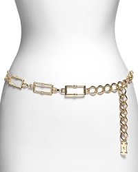 Define your waist with MICHAEL Michael Kors' chain link belt. Wear this golden touch to cinch an oversized knit, or style it as a necklace to give everyday looks a flash of the label's glamour. Define your waist with MICHAEL Michael Kors' chain link belt. Wear this golden touch to cinch an oversized knit, or style it as a necklace to give everyday looks a flash of the label's glamour.