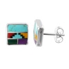 Sterling Silver 8mm Square Multi Gemstone Stud Earrings