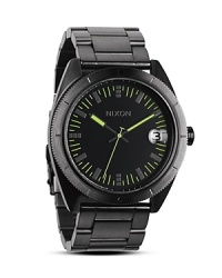 Bold and sleek. This stainless steel Nixon watch is set to take your wrist-wear to the next level, featuring custom molded hands and advanced Japanese Miyota movement. Bold and sleek. This stainless steel Nixon watch is set to take your wrist-wear to the next level, featuring custom molded hands and advanced Japanese Miyota movement.