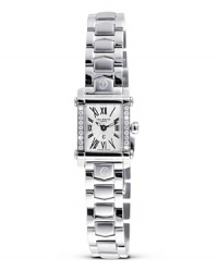 From the Colvmbvs Diamond collection, a small rectangle watch with diamond bezel on a cascade bracelet. Silver flinque Roman dial. Sapphire crystal. Designed by Charriol. From the Colvmbvs Diamond collection, a small rectangle watch with diamond bezel on a cascade bracelet. Silver flinque Roman dial. Sapphire crystal. Designed by Charriol.