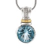 925 Silver, Blue Topaz & White Topaz Round Pendant with 14k Gold Accents
