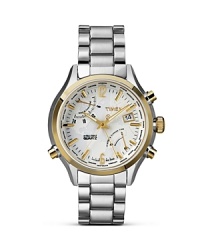 World travel inspires this silver plated watch from Timex. Designed to translate in every time zone, it features a season indicator, world time feature, and date display window. World travel inspires this silver plated watch from Timex. Designed to translate in every time zone, it features a season indicator, world time feature, and date display window.