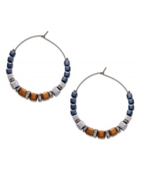 Square away your new favorite accessory with these hoop earrings from c.A.K.e. by Ali Khan. With colorful glass cubes and metal rondelles strung on a classic silhouette. Crafted in hematite tone mixed metal. Approximate drop: 2 inches. Approximate diameter: 1-3/4 inches. Square away your new favorite accessory with these hoop earrings from c.A.K.e. by Ali Khan. With colorful glass cubes and metal rondelles strung on a classic silhouette. Crafted in hematite tone mixed metal. Approximate drop: 2 inches. Approximate diameter: 1-3/4 inches.