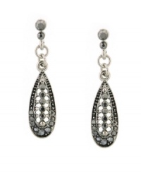 Tasteful tear drops are the perfect accent to any ensemble. 2028's glittering earrings feature a graceful shape highlighting round-cut hematite crystals set in silver tone mixed metal. Approximate drop: 1 inch. Tasteful tear drops are the perfect accent to any ensemble. 2028's glittering earrings feature a graceful shape highlighting round-cut hematite crystals set in silver tone mixed metal. Approximate drop: 1 inch.