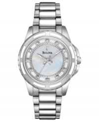 A perfectly polished timepiece from Bulova with glistening diamond accents. A perfectly polished timepiece from Bulova with glistening diamond accents.