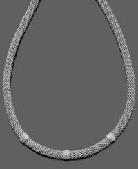 Beaded brilliance. This stunning necklace features clusters of diamond accents in a strong mesh sterling silver setting. Approximate length: 18 inches. Beaded brilliance. This stunning necklace features clusters of diamond accents in a strong mesh sterling silver setting. Approximate length: 18 inches.
