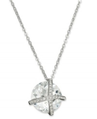 A captivating design provides endless sparkle. This Swarovski necklace features a clear crystal in a unique, organic shape, wrapped in clear crystal pave. Crafted in rhodium-plated mixed metal. Approximate length: 15 inches + 1-1/2-inch extender. Approximate drop: 3/4 inch. A captivating design provides endless sparkle. This Swarovski necklace features a clear crystal in a unique, organic shape, wrapped in clear crystal pave. Crafted in rhodium-plated mixed metal. Approximate length: 15 inches + 1-1/2-inch extender. Approximate drop: 3/4 inch.