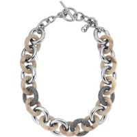 MICHAEL Michael Kors Open Link Safari Horn Pavé Necklace, Silver, 17 MICHAEL Michael Kors Open Link Safari Horn Pavé Necklace, Silver, 17