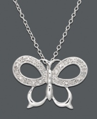 Perfect for the nature-lover you know. This cut-out butterfly pendant presents just the right mix of polished sterling silver and sparkling diamond accents. Approximate length: 18 inches. Approximate drop: 5/8 inch. Perfect for the nature-lover you know. This cut-out butterfly pendant presents just the right mix of polished sterling silver and sparkling diamond accents. Approximate length: 18 inches. Approximate drop: 5/8 inch.