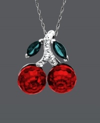 Deliciously dramatic. Add flavorful flair to your ensemble in Kaleidoscope's vibrant cherry pendant. Crafted from sterling silver, white, red, and green crystals with Swarovski elements sweeten the deal. Approximate length: 18 inches. Approximate drop: 3/4 inch. Deliciously dramatic. Add flavorful flair to your ensemble in Kaleidoscope's vibrant cherry pendant. Crafted from sterling silver, white, red, and green crystals with Swarovski elements sweeten the deal. Approximate length: 18 inches. Approximate drop: 3/4 inch.