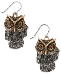 All eyes will be on you with Lucky Brand's Shaky Owl earrings. Crafted from silver and gold tone mixed metal, this set is quite the hoot. Approximate drop: 1-5/8 inches. All eyes will be on you with Lucky Brand's Shaky Owl earrings. Crafted from silver and gold tone mixed metal, this set is quite the hoot. Approximate drop: 1-5/8 inches.