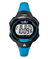 Get a boost of energy from the electric blue of this digital Ironman watch by Timex. Blue resin strap and round black resin case with logo at bezel. Positive display digital dial features day, date, time, 10-lap memory, chronograph, alarm and timer. Quartz movement. Water resistant to 100 meters. One-year limited warranty. Get a boost of energy from the electric blue of this digital Ironman watch by Timex. Blue resin strap and round black resin case with logo at bezel. Positive display digital dial features day, date, time, 10-lap memory, chronograph, alarm and timer. Quartz movement. Water resistant to 100 meters. One-year limited warranty.