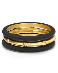 Inject effortless eclecticism into your look with this bracelet trio from T Tahari. With contrasting resin and gold tones, this set lends itself to stylish stacking. Inject effortless eclecticism into your look with this bracelet trio from T Tahari. With contrasting resin and gold tones, this set lends itself to stylish stacking.