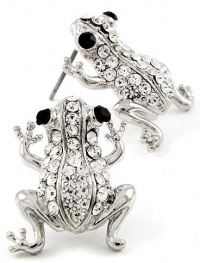 Adorable Silver Plated Sparkling Austrian Crystal 1/2 Frog Stud Earrings Adorable Silver Plated Sparkling Austrian Crystal 1/2 Frog Stud Earrings