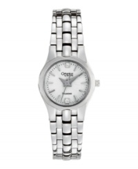 Contemporary touches add modern appeal to this classically handsome watch by Caravelle by Bulova. Silver tone mixed metal bracelet and round case. Textured silver tone dial features diamond accents at twelve and six o'clock, stick indices, black minute track, three hands and logo. Quartz movement. Water resistant to 30 meters. Two-year limited warranty. Contemporary touches add modern appeal to this classically handsome watch by Caravelle by Bulova. Silver tone mixed metal bracelet and round case. Textured silver tone dial features diamond accents at twelve and six o'clock, stick indices, black minute track, three hands and logo. Quartz movement. Water resistant to 30 meters. Two-year limited warranty.
