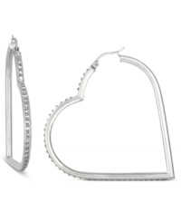 Embrace your elegant side. This pair of hoop earrings, crafted from platinum over sterling silver with sparkling diamond accents, features a silhouette you're sure to love. Approximate diameter: 2 inches. Embrace your elegant side. This pair of hoop earrings, crafted from platinum over sterling silver with sparkling diamond accents, features a silhouette you're sure to love. Approximate diameter: 2 inches.