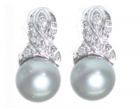 10k White Gold 6mm Grey Cultured Pearl Freshwater Earrings with Diamond Accents 10k White Gold 6mm Grey Cultured Pearl Freshwater Earrings with Diamond Accents