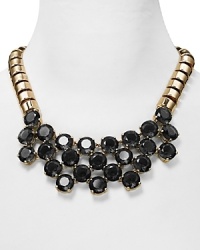 Go bold and a bit over the top with this Aqua necklace which features striking jet stones framed in gold plate. It's one big reason collar necklace is the statement of the season. Go bold and a bit over the top with this Aqua necklace which features striking jet stones framed in gold plate. It's one big reason collar necklace is the statement of the season.