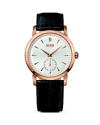 Featuring an ultra slim movement and case, a curved blue dial and an embossed crocodile black leather strap, this timepiece is elegant on the wrist. Featuring an ultra slim movement and case, a curved blue dial and an embossed crocodile black leather strap, this timepiece is elegant on the wrist.