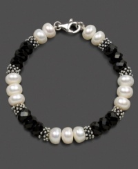 Take a classic cultured freshwater pearl bracelet (8-9 mm) to the dark side with the addition of faceted black onyx (8 mm). Bracelet crafted in sterling silver. Approximate length: 7-1/2 inches. Take a classic cultured freshwater pearl bracelet (8-9 mm) to the dark side with the addition of faceted black onyx (8 mm). Bracelet crafted in sterling silver. Approximate length: 7-1/2 inches.