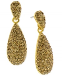 The bold standard. These teardrop earrings from 2028 are crafted from gold-tone mixed metal with glass stones in light Colorado topaz tones for a dazzling touch. Approximate drop: 1 inch. The bold standard. These teardrop earrings from 2028 are crafted from gold-tone mixed metal with glass stones in light Colorado topaz tones for a dazzling touch. Approximate drop: 1 inch.