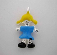 Silver Enamel Blue Yellow GIRL DOLL * CHARM * Silver Enamel Blue Yellow GIRL DOLL * CHARM * Silver Enamel Blue Yellow GIRL DOLL * CHARM * Silver Enamel Blue Yellow GIRL DOLL * CHARM *