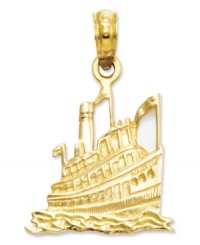 Commemorate a perfect trip on the high seas with this intricate cruise ship charm. Crafted in 14k gold. Chain not included. Approximate length: 8/10 inch. Approximate width: 6/10 inch. Commemorate a perfect trip on the high seas with this intricate cruise ship charm. Crafted in 14k gold. Chain not included. Approximate length: 8/10 inch. Approximate width: 6/10 inch.