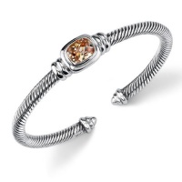 Ethereal Radiance: Designer Inspired Sterling Silver Rhodium Finish Cable Style Bangle Bracelet with Champagne CZ Ethereal Radiance: Designer Inspired Sterling Silver Rhodium Finish Cable Style Bangle Bracelet with Champagne CZ